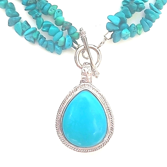 18" necklace with pendant blue howlite in silver hardware toggle clasp - Picture 1 of 2